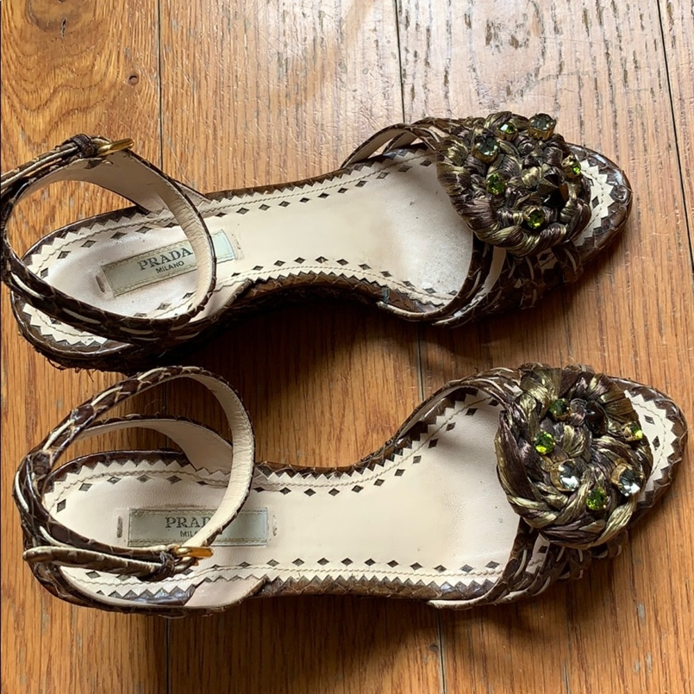 Prada jewel and silk straw espadrille sandals - Picture 3 of 8
